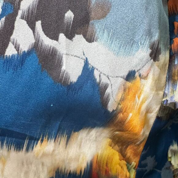 Bryn Walker Tunic Top Womens Small Blue Orange Abstract Floral Satin 3/4 Sleeve - Picture 9 of 9